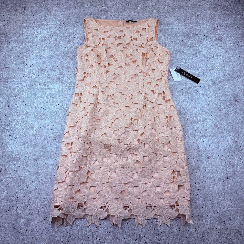 Tahari Arthur S Levine Blush Pink Floral Lace Sheath Dress Size 6 7120M124 NWT